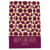 Stijlvolle Happy Birthday Star Patroon Plum Custom Medium Cadeauzakje (Voorkant)