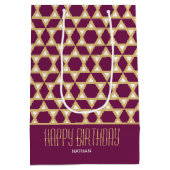 Stijlvolle Happy Birthday Star Patroon Plum Custom Medium Cadeauzakje (Achterkant)