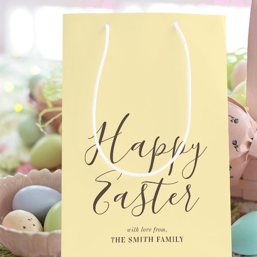 Stijlvolle Happy Easter Gift Wrap Geel Bruin Medium Cadeauzakje