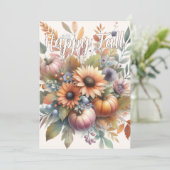 Stijlvolle Happy Fall Pompoen Bloem Boeket Kaart (Staand voorkant)