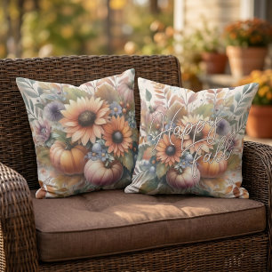 Stijlvolle Happy Fall Pompoen Bloem Boeket Motief Buitenkussen