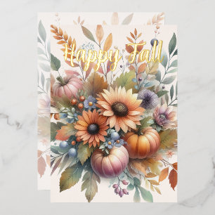Stijlvolle Happy Fall Pompoen Bloem Boeket Motief Folie Uitnodiging