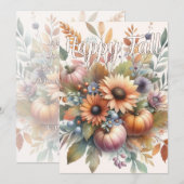 Stijlvolle Happy Herfst Pompoen Bloem Boeket Kaart (Voorkant / Achterkant)