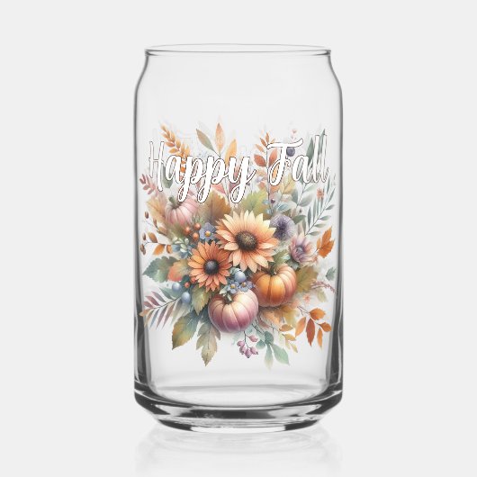 Stijlvolle Happy Herfst Pompoen Bloem Boeket Motie Blikvorm Glas (Voorkant)