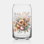 Stijlvolle Happy Herfst Pompoen Bloem Boeket Motie Blikvorm Glas (Achterkant)