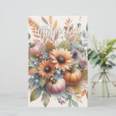 Stijlvolle Happy Herfst Pompoen Bloem Boeket Motie Briefpapier (Staand voorkant)