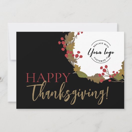 Stijlvolle Happy Thanksgiving Custom business logo Feestdagenkaart (Voorkant)