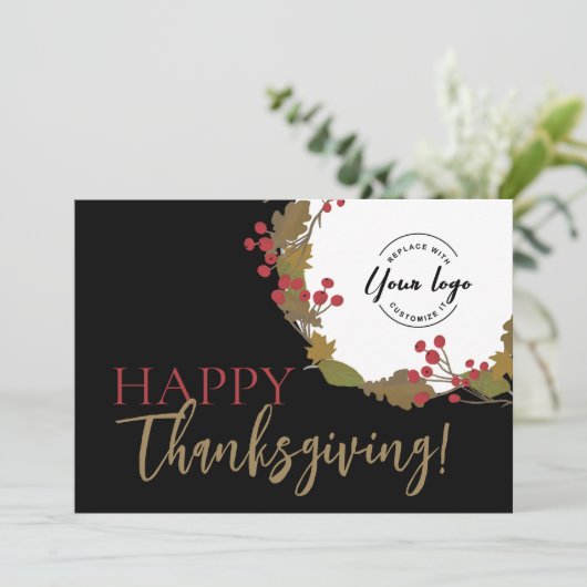 Stijlvolle Happy Thanksgiving Custom business logo Feestdagenkaart (Staand voorkant)