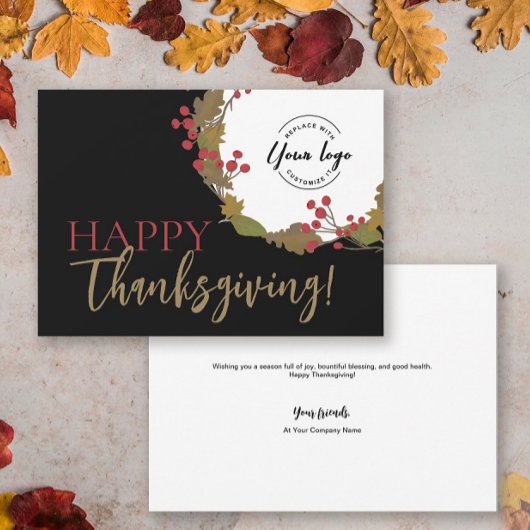 Stijlvolle Happy Thanksgiving Custom business logo Feestdagenkaart