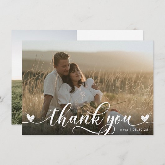 Stijlvolle harten bruiloft dank u kaart (Voorkant / Achterkant)