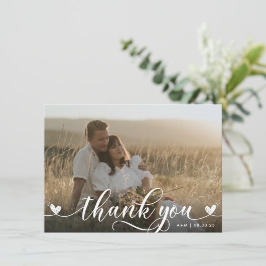 Stijlvolle harten bruiloft dank u kaart (Staand voorkant)