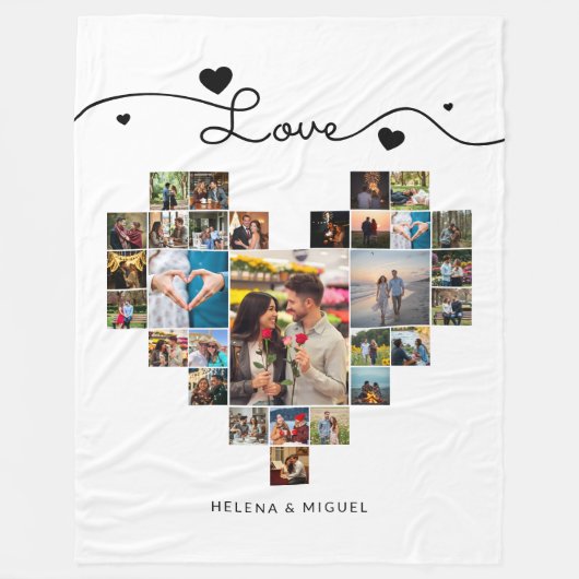 Stijlvolle Heart Photo Collage Love Script Fleece Deken (Voorkant)