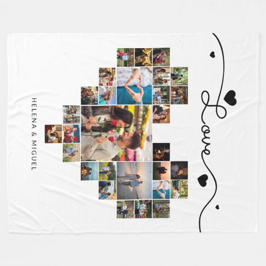 Stijlvolle Heart Photo Collage Love Script Fleece Deken (Voorkant (Horizontaal))