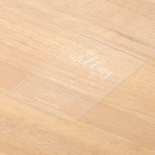 Stijlvolle hedendaagse script witte bruiloft acryl uitnodigingen (Laagn)