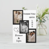 Stijlvolle hedendaagse zwart & wit bruiloft bedankkaart (Staand voorkant)