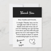 Stijlvolle hedendaagse zwart & wit bruiloft bedankkaart (Achterkant)