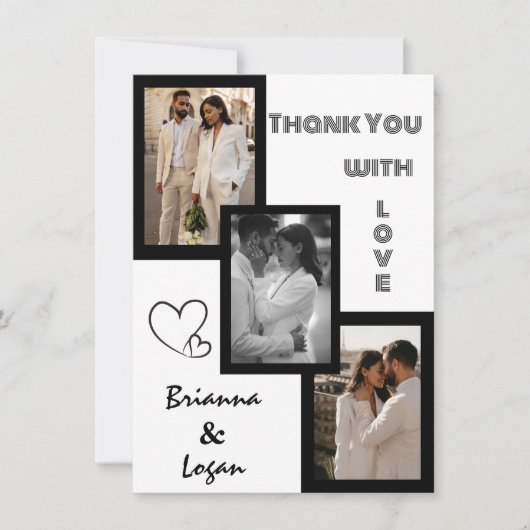Stijlvolle hedendaagse zwart & wit bruiloft bedankkaart (Voorkant)
