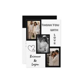 Stijlvolle hedendaagse zwart & wit bruiloft bedankkaart