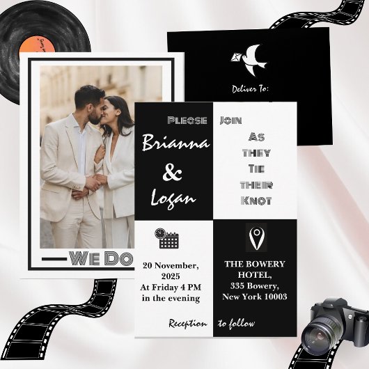 Stijlvolle hedendaagse zwart & wit bruiloft kaart