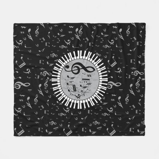 Stijlvolle hedendaagse zwart wit en grijs cirkel fleece deken (Voorkant (Horizontaal))