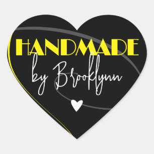 Stijlvolle heldere gele handgemaakte liefdeshart hart sticker