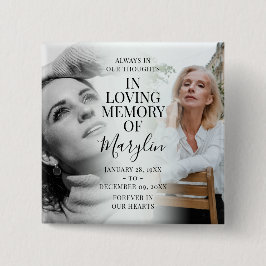 Stijlvolle herdenkingsknop voor en na foto vierkante button 5,1 cm