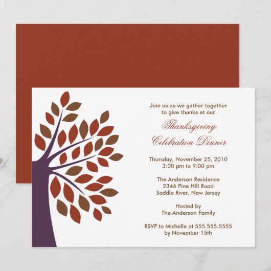 Stijlvolle herfst Boom Thanksgiving-uitnodigingen Kaart (Voorkant / Achterkant)