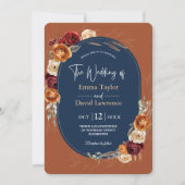 Stijlvolle herfst oranje marinebloem bruiloft kaart (Voorkant)