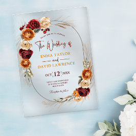 Stijlvolle herfst sinaasappel roest terracotta blo acryl uitnodigingen