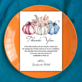 Stijlvolle herfst waterverf pompoenen bruiloft bedankkaart