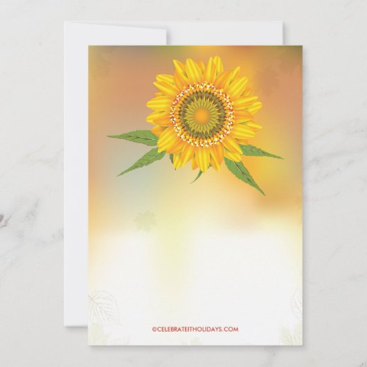 Stijlvolle herfst Zonnebloem Thanksgiving Uitnodig Kaart (Achterkant)