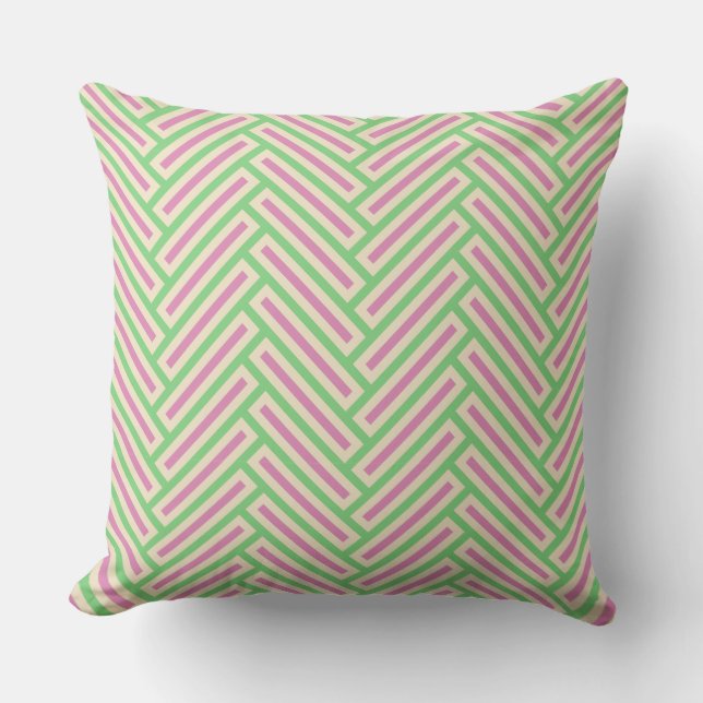 Stijlvolle HerringBone Green Pink Cream Kussen (Voorkant)