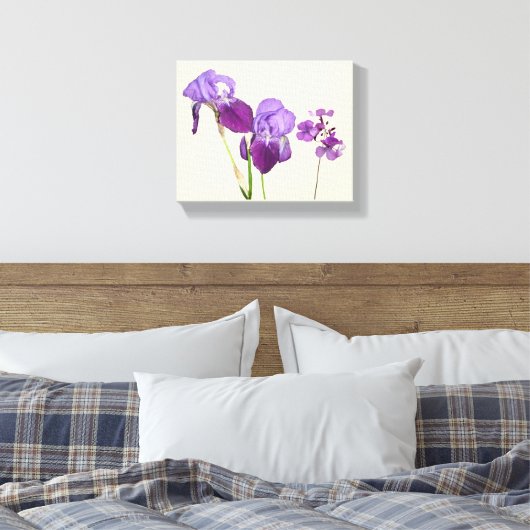 Stijlvolle hete paarse iris bloemen digitale beeld canvas afdruk (Insitu (Slaapkamer))