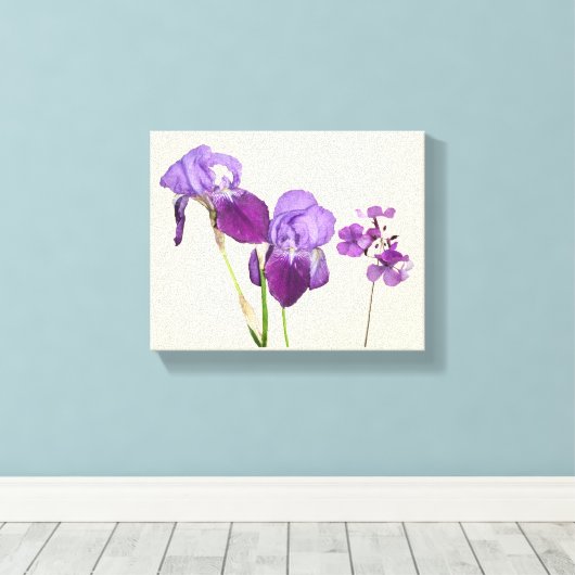 Stijlvolle hete paarse iris bloemen digitale beeld canvas afdruk (Insitu (Houten vloer))