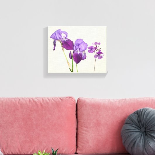 Stijlvolle hete paarse iris bloemen digitale beeld canvas afdruk (Insitu (Woonkamer))