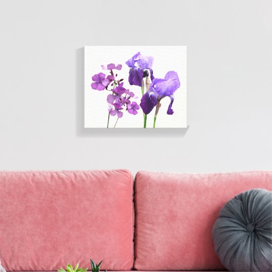 Stijlvolle hete paarse iris bloemen digitale beeld canvas afdruk (Insitu (Woonkamer))