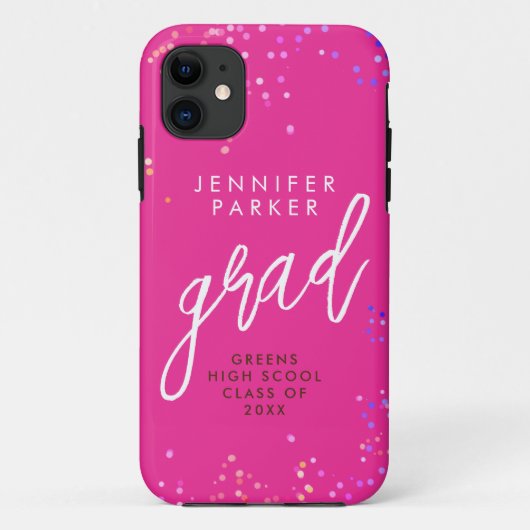 Stijlvolle hete roze afgestudeerde met modern wit  Case-Mate iPhone case (Achterkant)