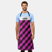 Stijlvolle hete roze ruit aangepaste naam moderne schort (Gedragen)