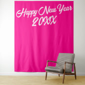 Stijlvolle hete roze witte script Gelukkig Nieuwja Wandkleed (In situ)