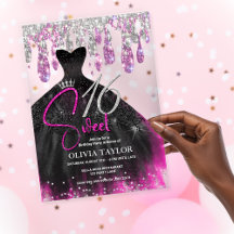 Stijlvolle hete roze zwarte jurk zoet 16 monogram