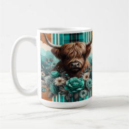 Stijlvolle Highland Koe met bloemen en geometrisch Koffiemok