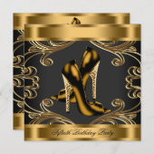 Stijlvolle hoge hak zwart en goud verjaardagsfeest kaart (Voorkant / Achterkant)