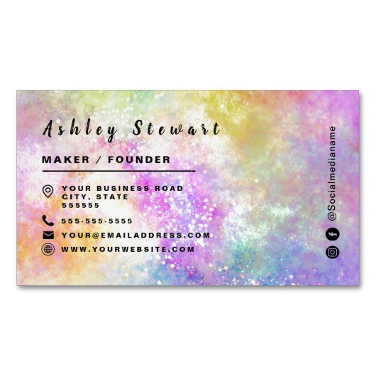 Stijlvolle Holo Opal Branding Logo Modern Script Magnetisch Visitekaartje (Voorkant)