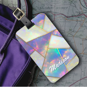 Stijlvolle holografische agaat geometrisch bagagelabel