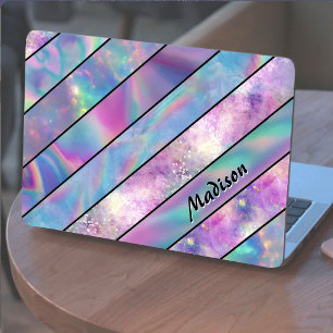 Stijlvolle holografische chic blauwe roze laptop sleeve