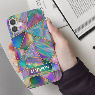 Stijlvolle holografische chic faux goud iPhone 16 hoesje