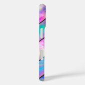 Stijlvolle holografische chique blauw roze gestree Case-Mate iPhone case (Achterkant / Rechts)