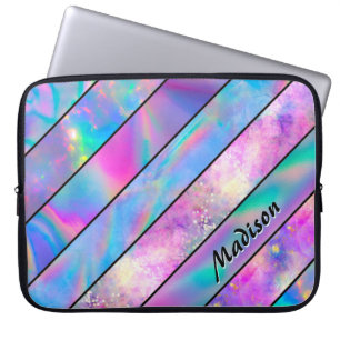 Stijlvolle holografische chique blauw roze laptop sleeve