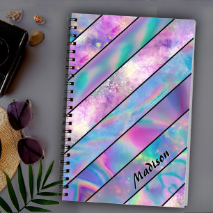 Stijlvolle holografische chique blauw roze notitieboek