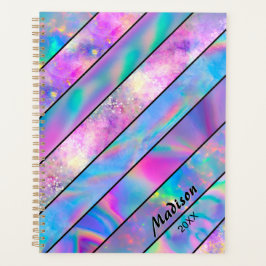 Stijlvolle holografische chique blauw roze planner